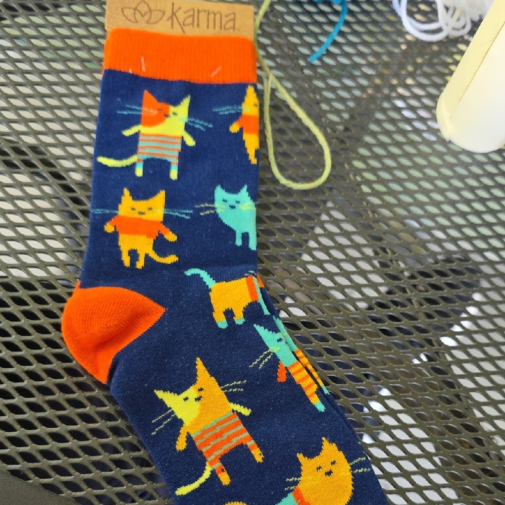 Karma Cat Vibrant Blue and Orange Socks